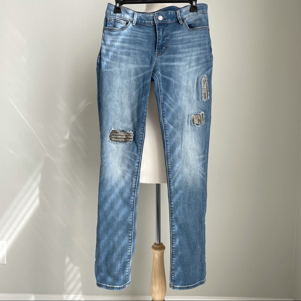WHBM Embellished Distressed Straight Leg Jeans